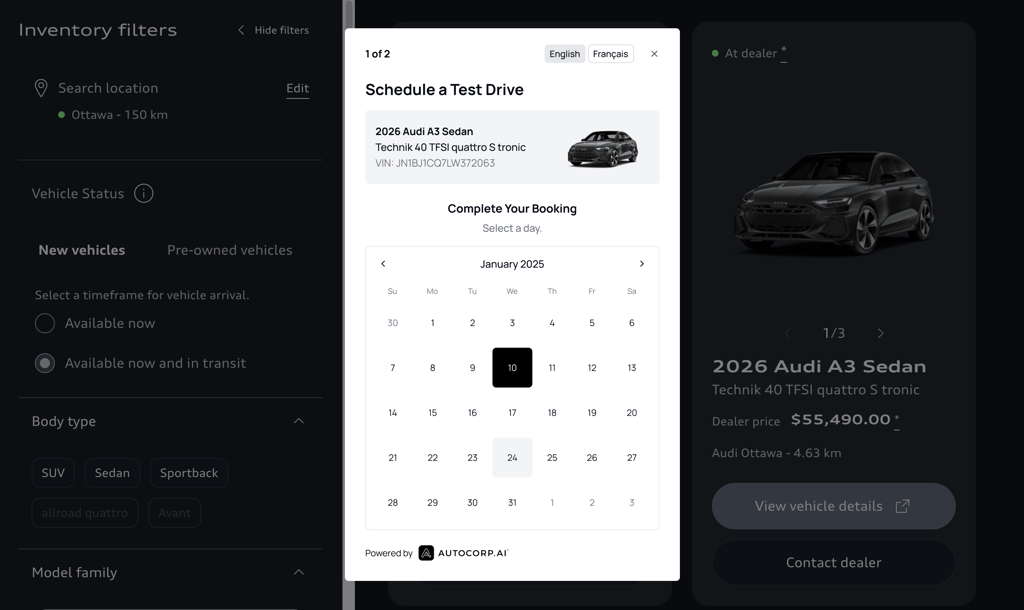 AVA® Online Appointment Booking - Audi test drive widget