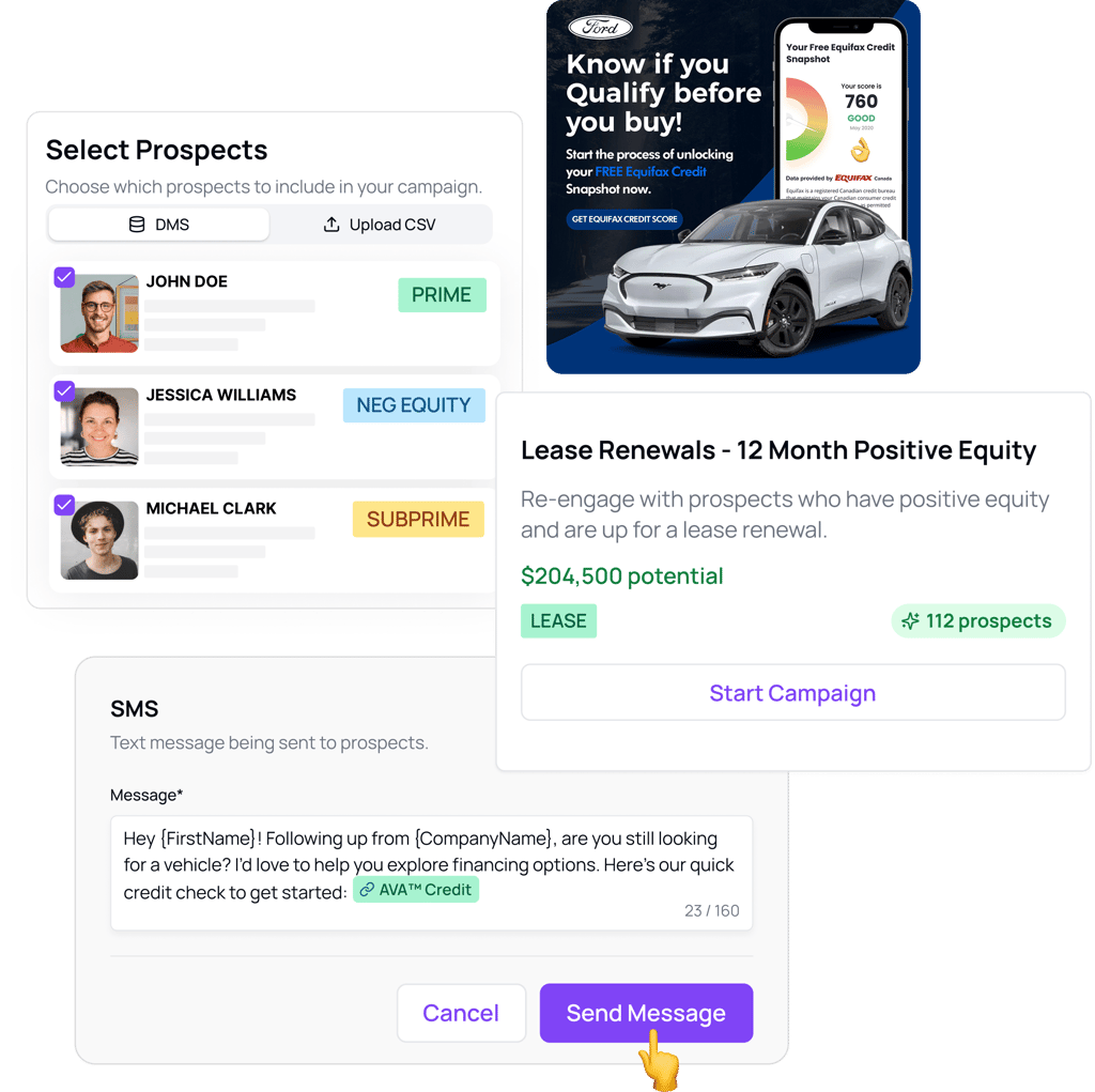 Campaigns dashboard — leads, qualified, and booked across UTM, SMS, and banner channels