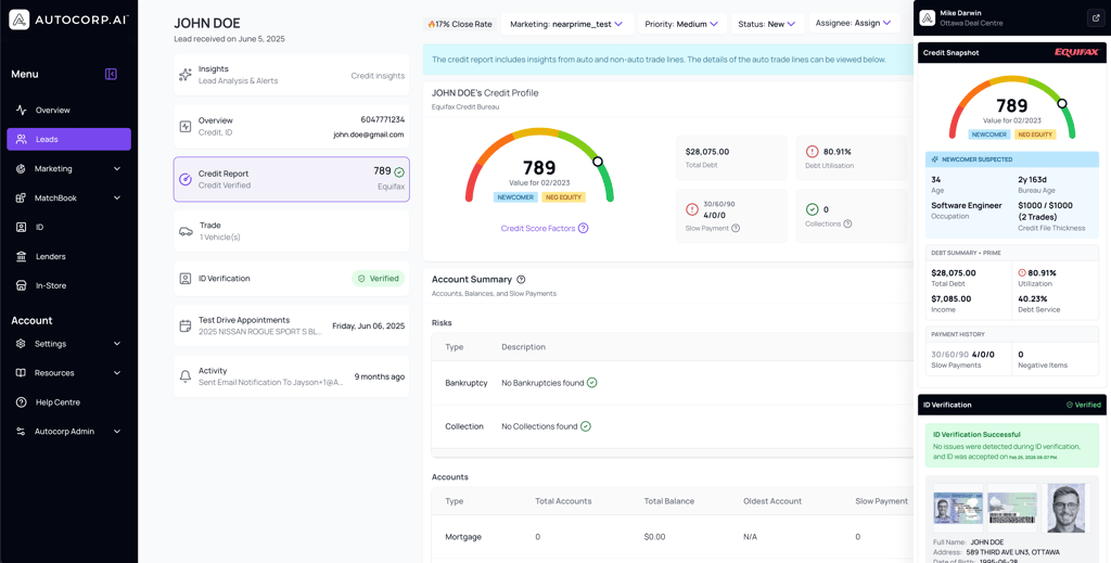 AVA® Credit Portal - Sarah Thompson's credit profile