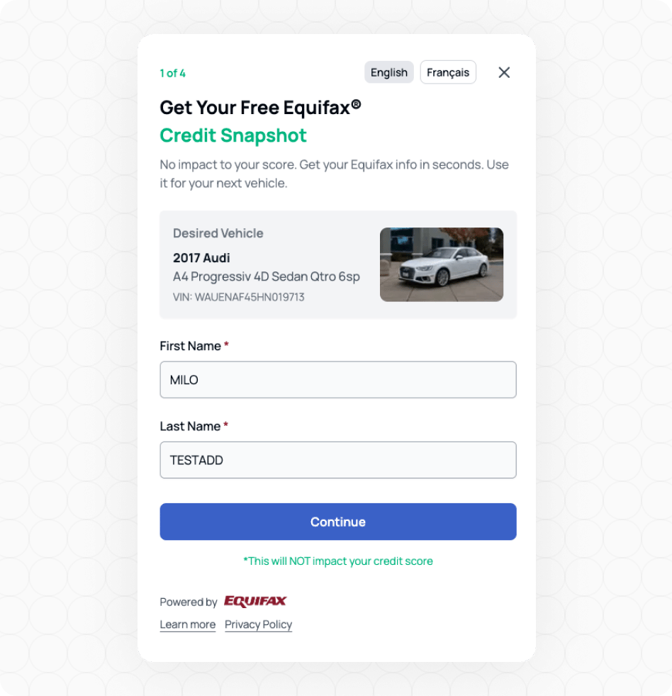AVA® website widget capturing a credit-qualified lead