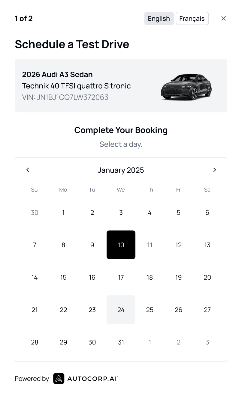 AVA® Online Appointment Booking - Audi test drive widget